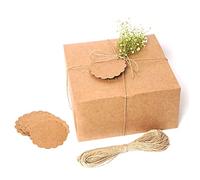 mudrit Cajas de regalo de papel kraft, paquete de 10 unidades de 8 x 8 x 4 pulgadas, cajas de papel kraft grueso con tapas, etiquetas y cuerda de yute para regalos, regalos de boda, propuestas de dama