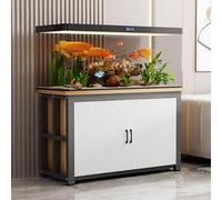Mueble Acuario con Armario de Almacenamiento, Soporte para Terrario de Reptiles, Estructura de Acero, Gran Capacidad de Carga, para Hogar, Salón, Oficina(Black+Natural,90x45x70cm)