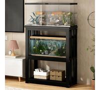 Mueble Acuario de 3 Niveles, Soporte para Pecera Ajustable en Altura, Estante Multifuncional Abierto para Terrarios, Estructura de Acero, Fácil de Montar(Black,100x40x100cm)
