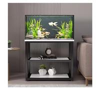 Mueble Acuario Mesa Acuario 27.5in Alto Soporte De Acuario Negro 5 10 20 Galones, Metal Y Madera Soporte para Pecera con Estante De Almacenamiento De 2 Capas, Soporte Moderno Rectangular para Peceras