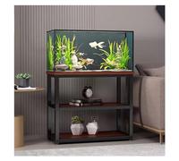 Mueble Acuario Mesa Acuario 27.5in Alto Soporte De Acuario Negro 5 10 20 Galones, Metal Y Madera Soporte para Pecera con Estante De Almacenamiento De 2 Capas, Soporte Moderno Rectangular para Peceras