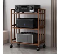 Mueble Amplificador de bambú para Uso doméstico con Ruedas y Base, 2/3/4/5 Niveles, con Estructura de Madera Regulable en Altura, Soporte Audiovisual de pie para salón/Oficina/Cine (3 nivele