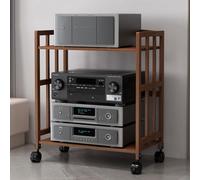 Mueble Amplificador de bambú para Uso doméstico con Ruedas y Base, 2/3/4/5 Niveles, con Estructura de Madera Regulable en Altura, Soporte Audiovisual de pie para salón/Oficina/Cine (2 nivele