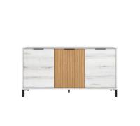 Mueble aparador de salón comedor tokio estilo nórdico en color blanco albo y roble rayado con 3 puertas 136 cm 137 cm