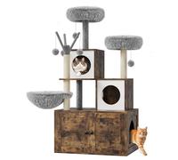 Mueble Arenero para Gatos con Rascador y Cueva - Mueble De Madera Oculto con Rascador De Sisal, Zona De Descanso Suave y Juegos Multinivel para Gatos