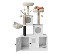Mueble Arenero para Gatos con Rascador y Cueva - Mueble De Madera Oculto con Rascador De Sisal, Zona De Descanso Suave y Juegos Multinivel para Gatos