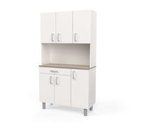 Mueble auxiliar cocina, armario cocina, alacena cocina buffet 6 puertas blanco y roble kronberg 101x185 cm 186 cm