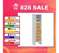 HOMCOM Columna de Baño con Portarrollos 21x17x78 cm Blanco y Natural