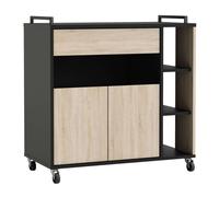 Mueble auxiliar microondas cocina con ruedas roble y negrp 79x79x40 cm