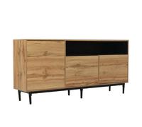 Mueble auxiliar para vestidor en roble claro con compartimento abierto negro y estructura metálica - 120×40×75 cm