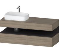 Mueble bajo consola Collection One de Duravit, 2 extraíbles, 2 cajones, recortable a la izquierda, 1400x550x600mm, nicho en grafito supermate, QA4765080350000, Color: Roble Terra