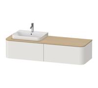 Mueble bajo de lavabo con consola Duravit Happy D.2 Plus, suspendido, 1600x550 mm, 2 extraíbles, para lavabos sobre encimera posición izquierda, HP4944L3939, Color: Nórdico Seda blanca laca mate
