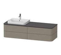 Mueble bajo de lavabo con consola Duravit Happy D.2 Plus suspendido, 1600x550 mm, 4 cajones, para lavabo con mueble posición izquierda, HP4963L9292, Color: Gris piedra Seda Barniz mate