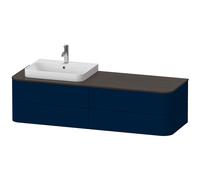 Mueble bajo de lavabo con consola Duravit Happy D.2 Plus suspendido, 1600x550 mm, 4 cajones, para lavabo con mueble posición izquierda, HP4963L9898, Color: Seda azul noche lacado mate