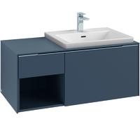 Mueble bajo de lavabo Subway 3.0 de Villeroy & Boch, 2 extraíbles, lavabo a la derecha, elemento de estantería abajo a la izquierda, 1001x422,5x516mm, C57101VM, Color: Frontal/carcasa: Taupe, asa: Vol