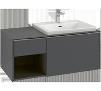 Mueble bajo de lavabo Subway 3.0 de Villeroy & Boch, 2 extraíbles, lavabo a la derecha, elemento de estantería abajo a la izquierda, 1001x422,5x516mm, C57101AB, Color: Frontal/carcasa: roble negro, em