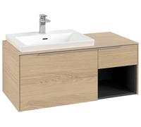 Mueble bajo de lavabo Subway 3.0 de Villeroy & Boch, 2 extraíbles, lavabo a la izquierda, elemento de repisa abajo a la derecha, 1001x422,5x516mm, C57200VJ, Color: Frente/carcasa: roble nórdico, mango