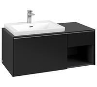 Mueble bajo de lavabo Subway 3.0 de Villeroy & Boch, 2 extraíbles, lavabo a la izquierda, elemento de repisa abajo a la derecha, 1001x422,5x516mm, C57200VL, Color: Frente/carcasa: negro volcán, mango: