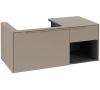 Mueble bajo de lavabo Subway 3.0 de Villeroy & Boch, 2 extraíbles, lavabo a la izquierda, elemento de repisa abajo a la derecha, 1001x422,5x516mm, C57202VM, Color: Frontal/carcasa: taupe, asa: Taupe