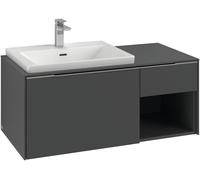Mueble bajo de lavabo Subway 3.0 de Villeroy & Boch, 2 extraíbles, lavabo a la izquierda, elemento de repisa abajo a la derecha, 1001x422,5x516mm, C57201VR, Color: Frente/cuerpo: grafito, mango: negro