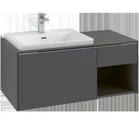 Mueble bajo de lavabo Subway 3.0 de Villeroy & Boch, iluminación LED, 2 extraíbles, lavabo a la izquierda, elemento de estantería abajo a la derecha, 1001x422,5x516mm, C572L2AH, Color: Frontal/carcasa