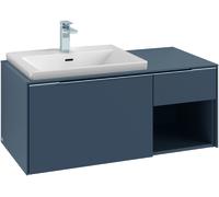 Mueble bajo de lavabo Subway 3.0 de Villeroy & Boch, iluminación LED, 2 extraíbles, lavabo a la izquierda, elemento de estantería abajo a la derecha, 1001x422,5x516mm, C572L1RK, Color: Frontal/carcasa