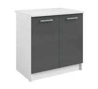 Miroytengo Mueble Bajo Fregadero, Armario de Cocina Vetro 2 Puertas 1 Estante Gris Brillante y Blanco 80x84x60 cm