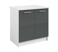Miroytengo Mueble Bajo Fregadero, Armario de Cocina Vetro 2 Puertas 1 Estante Gris Brillante y Blanco 80x84x60 cm