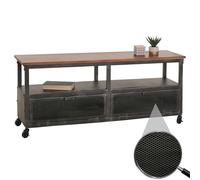 Mueble bajo HWC-N28, estante de TV, ruedas con 2 compartimentos, estructura 3D, industrial, retro, metal, madera, 55 x 130 x 36 cm, color negro, marrón