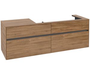 Mueble bajo lavabo Collaro de Villeroy & Boch, lavabo a la derecha, 4 extraíbles, suspendido, 1600x548x500mm, C03000RH, Color: Frente/carcasa: Roble de Kansas, mango: Grafito