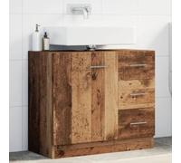 Mueble Bajo Lavabo con Efecto Madera Envejecida, Maderas de Ingeniería, 3 Cajones y 1 Compartimento con Puerta, Mueble de Baño Auxiliar, Para Bañoss y Aseo, Color Madera Reciclada, 63 x 30 x 54 cm