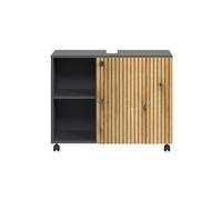 trendteam smart living - PureBliss - Armario para Debajo del Lavabo con Ruedas - Antracita/Evoke Roble - Aspecto Acanalado - 2 Compartimentos Abiertos + 1 Estante - 80 x 64 x 42 cm - Asas de Metal
