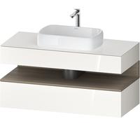 Mueble bajo lavabo consola Collection One de Duravit, 1 extraíble, 1 cajón, recorte central, 1200x550x600mm, roble terra niche, QA4732035220010, Color: Blanco brillo intenso/con iluminaciÃ³n de nicho