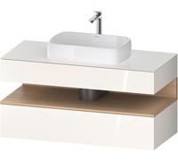 Mueble bajo lavabo consola Collection One de Duravit, 1 extraíble, 1 cajón, recorte central, 1200x550x600mm, hueco roble natural, QA4732030220010, Color: Blanco brillo intenso/con iluminaciÃ³n de nich