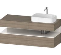 Mueble bajo lavabo consola Collection One de Duravit, 2 extraíbles, 2 cajones, recorte a la derecha, 1400x550x600mm, hueco blanco alto brillo, QA4766022350000, Color: Roble Terra