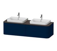 Mueble bajo lavabo consola Duravit Happy D.2 Plus, suspendido, 1600x550 mm, 4 cajones, para 2 lavabos sobre encimera, HP4974B98980010, Color: Laca azul noche satinada con iluminación interior
