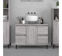 Mueble Bajo Lavabo de Baño, Madera Contrachapada, Diseño Moderno con Patas Metálicas, Mueble Baño Auxiliar, Armario de Baño, Ideal para Baños y Espacios Reducidos, Color Gris Sonoma, 80 x 33 x 60 cm
