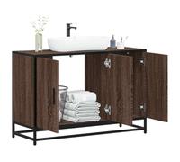 Mueble Bajo Lavabo Efecto Roble Marrón, Material Madera y Metal, Diseño Estilo Industrial, Armario Baño Multiusos, Mueble Auxiliar Baño, Apto Para Baños y Cocina, Color Roble Marrón, 90 x 33 x 60 cm