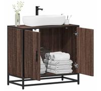 Mueble Bajo Lavabo Efecto Roble Marrón, Material Madera y Metal, Diseño Retro, Con Espacio de Almacenaje, Mueble Auxiliar Baño, Armario Multiusos, Para Baño, Oficina y Dormitorio, 65 x 33 x 60 cm