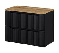 [en.casa] Mueble de Baño Bajo Lavabo Newport con Encimera de 80 cm Sin Recortes y Armario Suspendido con 2 Cajones 80x60x40 cm MDF/Aglomerado - Negro y Roble Coast Evoke