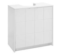 Mueble bajo lavabo pie de tablero laminado blanco 56x30x60 cm | Diseño de puertas a cuadros. Incluye estante regulable en altura que aprovecha el espacio en baños de tamaño reducido