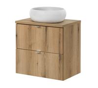 Mueble bajo newport con lavabo redondo de cerámica 2 cajones 60x72x40 cm - efecto roble [en.casa]