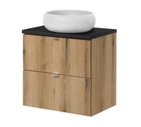 Mueble bajo newport con lavabo redondo de cerámica 2 cajones 60x72x40 cm - efecto roble / negro [en.casa]