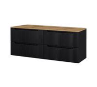 [en.casa] Mueble de Baño Bajo para Doble Newport con Encimera de 160 cm Sin Recortes y 2 Armarios Suspendidos con 2-2 Cajones 160x60x40 cm MDF/Aglomerado - Negro y Efecto Roble