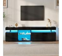 Mueble bajo para TV, color negro brillante, 180 cm, 3 puertas, control por aplicación LED, para TV