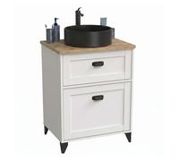 Mueble baño 61 cm toscana 1 cajón blanco y roble (con lavabo cerámico)