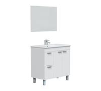 Mueble baño adam 2 puertas 2 cajones, espejo y lavabo, blanco brillo