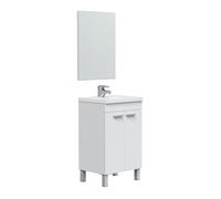 Mueble baño levis 2 puertas, espejo y lavabo, blanco brillo