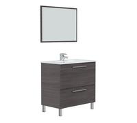 Mueble baño luis 1 cajón 1 puerta, espejo y lavabo, gris ceniza