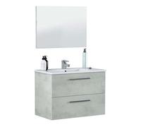 Mueble baño plutón estilo industrial en color cemento con 2 cajones y espejo 80x45x57 cm (lavamanos opcional)